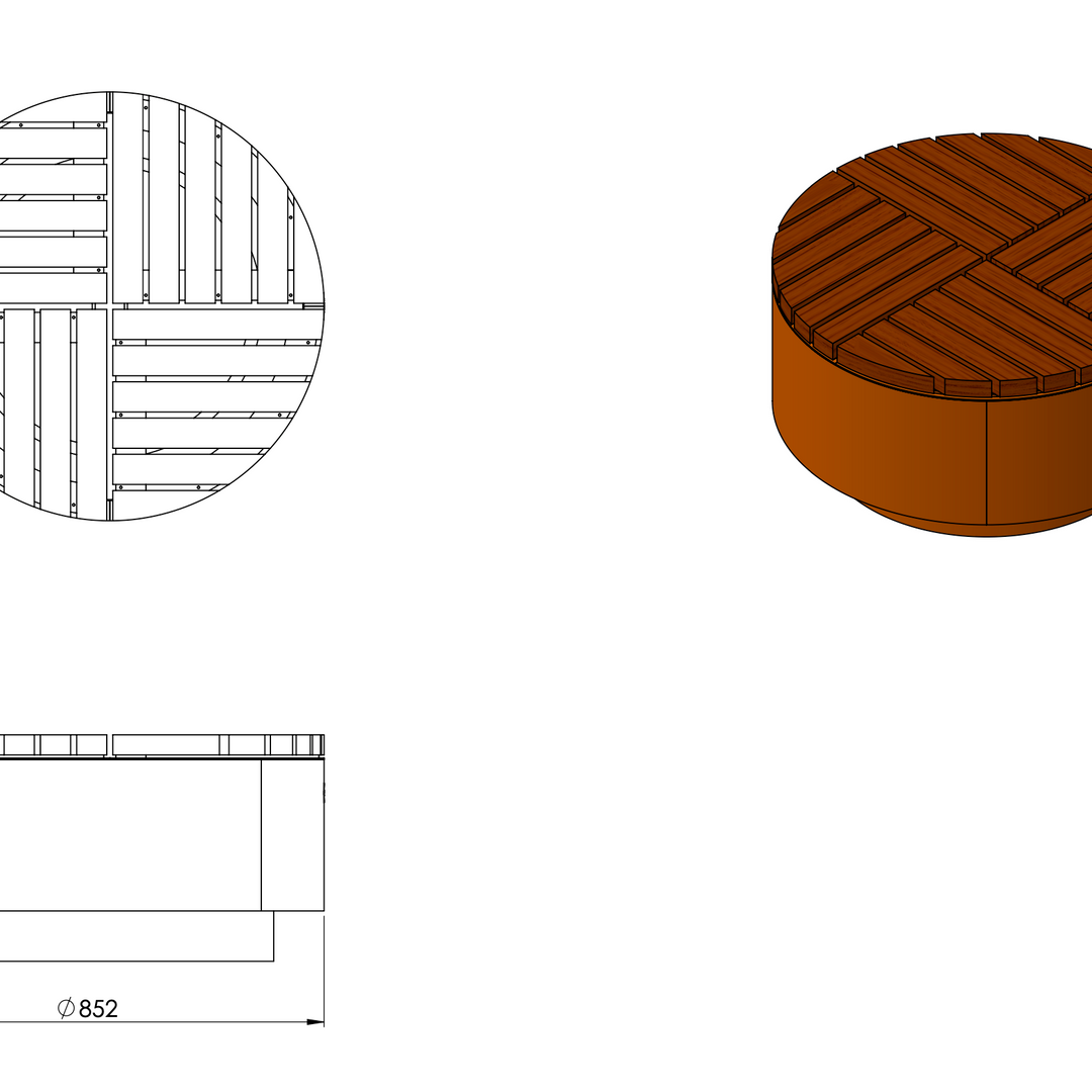 Rund benk/plattform pulverlakkert