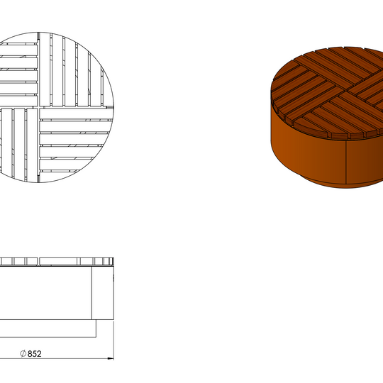 Rund benk/plattform pulverlakkert