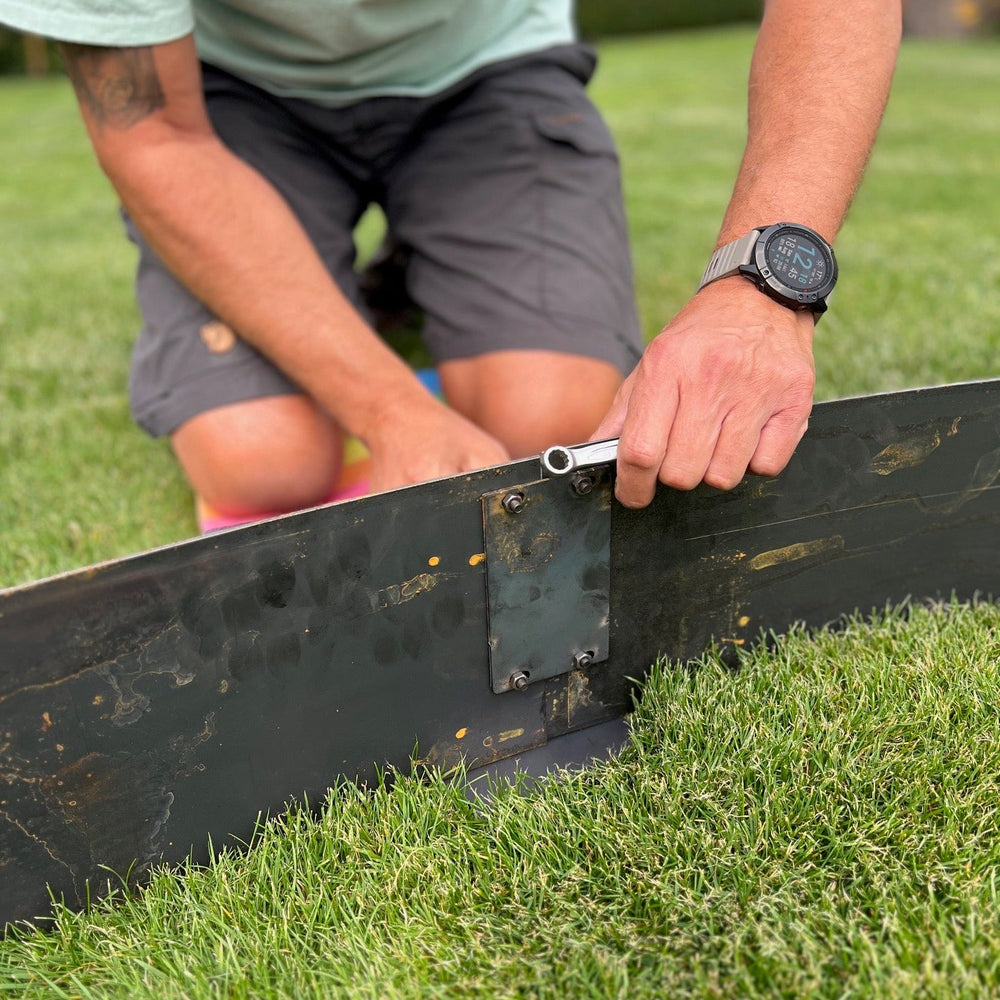 Spesialmål: Bedkant med skråkant på utsiden av 3 mm cortenstål