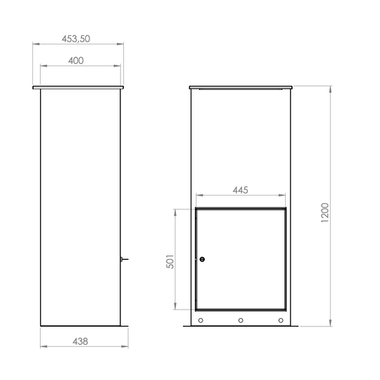 Postkasse i cortenstål, brev- og pakkemodell