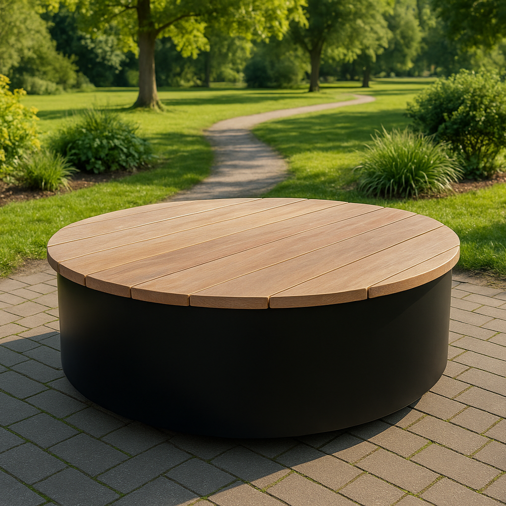 Rund benk/plattform pulverlakkert