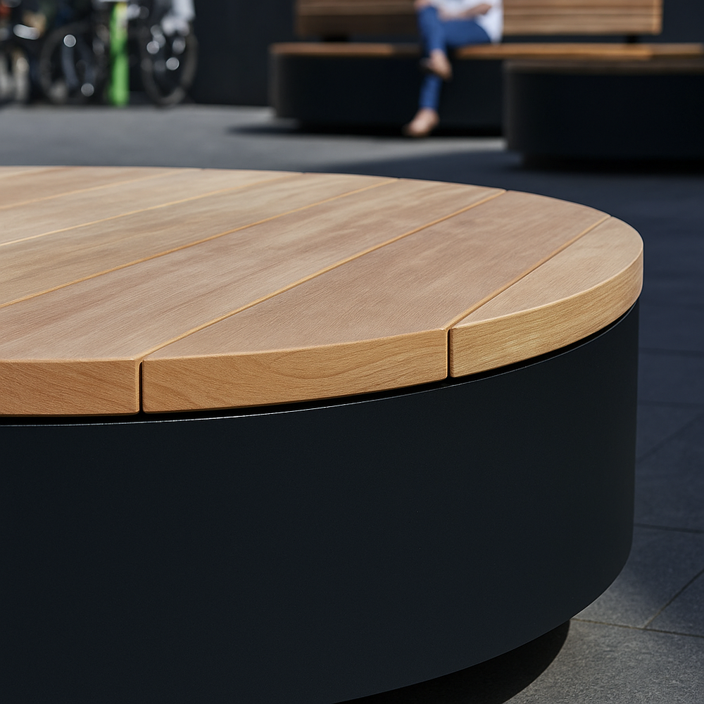 Rund benk/plattform pulverlakkert