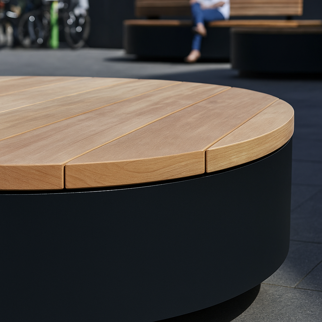 Rund benk/plattform pulverlakkert