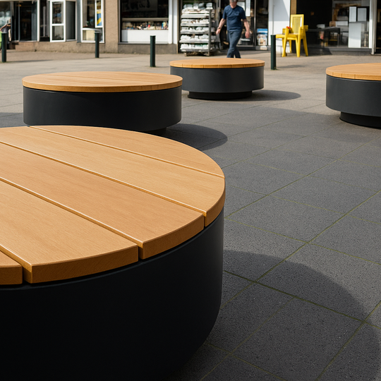 Rund benk/plattform pulverlakkert